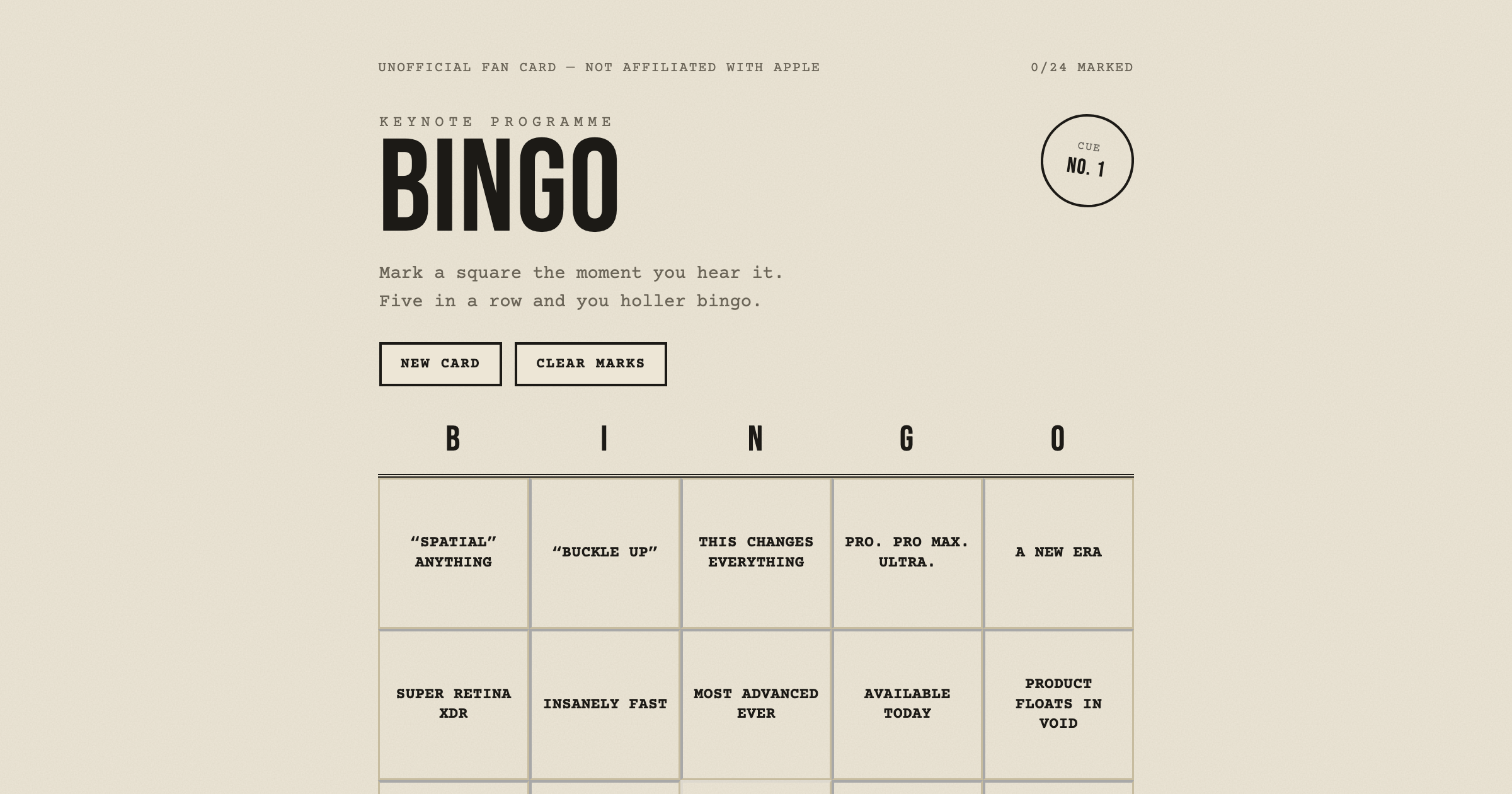 I made an online apple keynote bingo card to have fun while watching the incredible one more thing